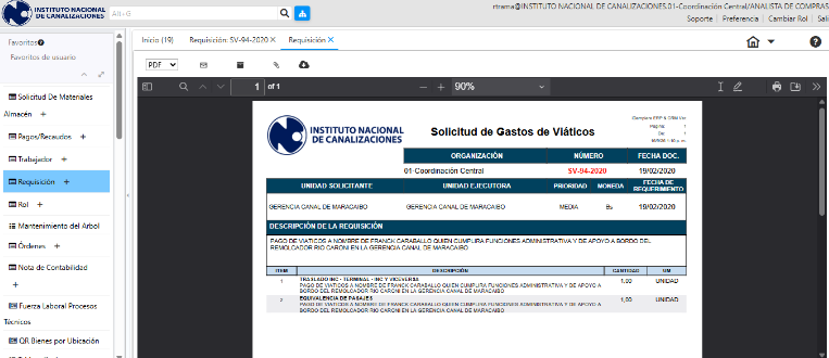 Reporte oficial de requisición generado en formato PDF